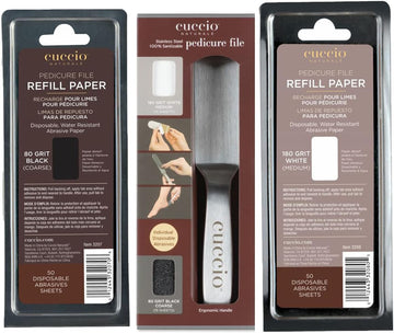 Cuccio Stainless Steel Pedicure File With A 2 Pack Of 50 White And Black Refills