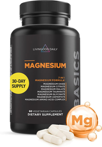 Livingood Daily Magnesium Supplement 300mg, 60 Vegetarian Capsules - Magnesium Complex for Women & Men - Magnesium Citrate, Malate, & Bisglycinate Support Heart & Gut Health - Non-GMO, Vegan