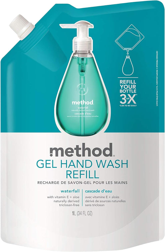 Method Gel Hand Soap Refill, Waterfall, Biodegradable Formula, 34 fl oz (Pack of 6)