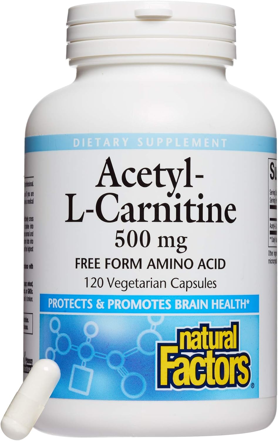 Natural Factors, Acetyl L-Carnitine 500 mg, Promotes a Healthy Memory, Concentration and Brain Function, 120 capsules (60 servings)