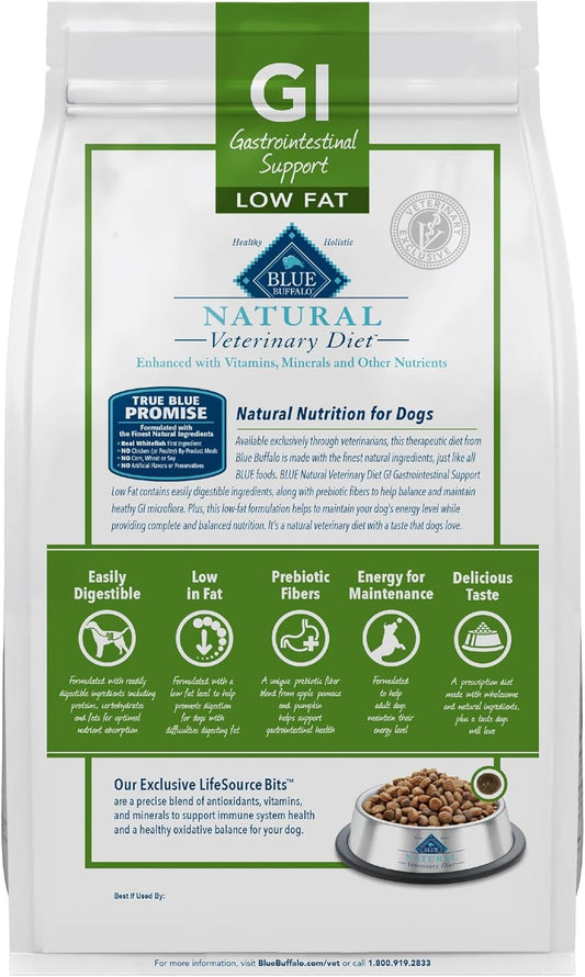 Blue Buffalo Natural Veterinary Diet Gi Low Fat Gastrointestinal Support Dry Dog Food, Veterinarian'S Prescription Required, Whitefish, 22 Lb Bag