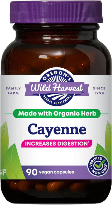 Oregon'S Wild Harvest Non-Gmo Cayenne Capsules, Organic Herbal Supplements, 90 Count