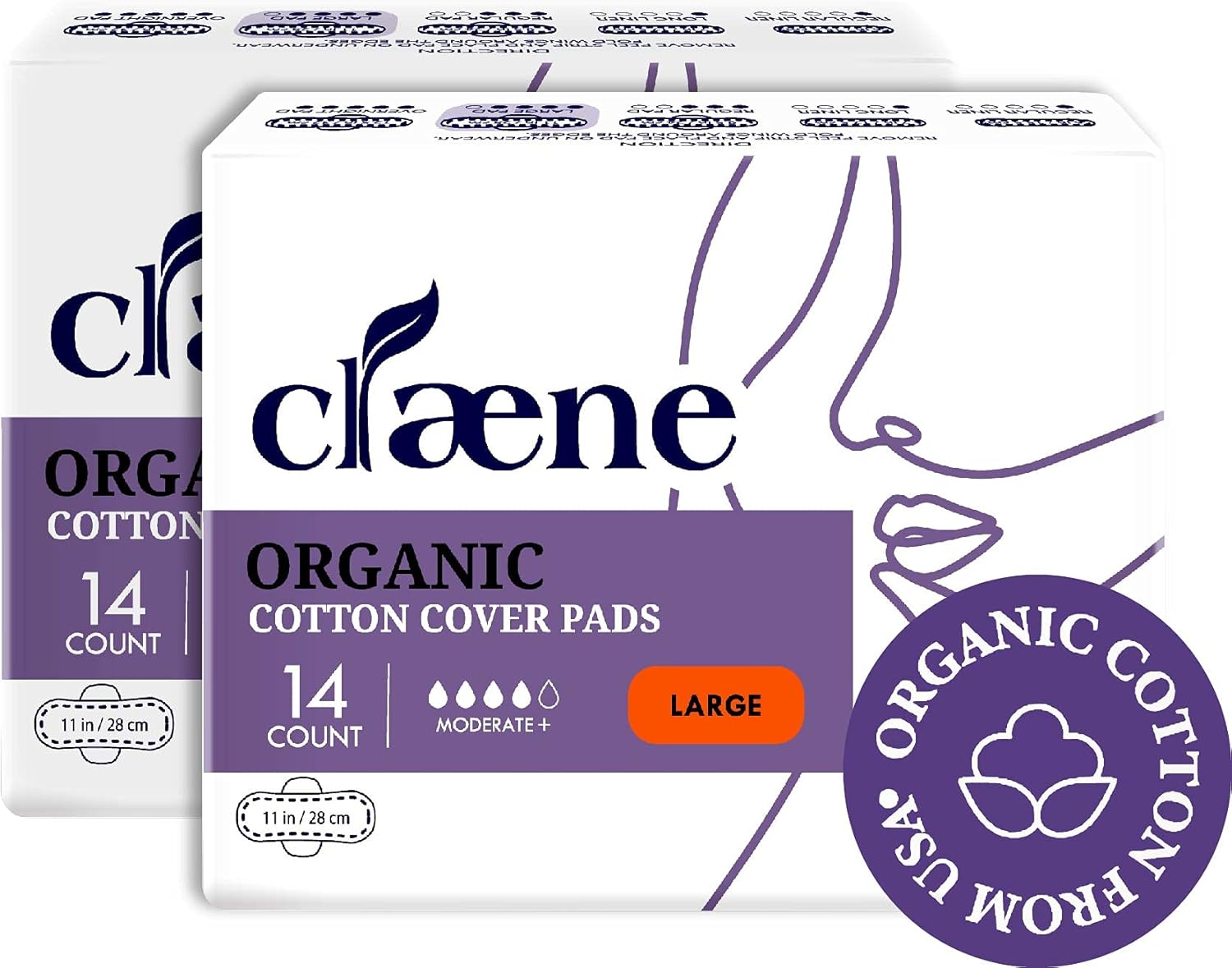 Organic Cotton Cover Pads, Cruelty-Free, Menstrual Overnight Sanitary Pads for Women, Unscented, Breathable, Vegan, Organic Pads, Natural Sanitary Napkins with Wings (Large, 28 Count)