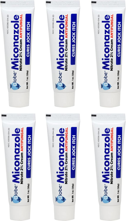 Miconazole Globe (6 Pack) 2% Nitrate 2% Antifungal Cream, Cures Most Athletes Foot, Jock Itch, Ringworm And More. 1 Oz Tube