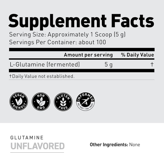 Kaged Muscle, L-Glutamine Powder 500 Gram, Vegan, Support Muscle Recovery, Post Workout, Glutamine, Banned-Substance Free, Unflavored, 100 Servings