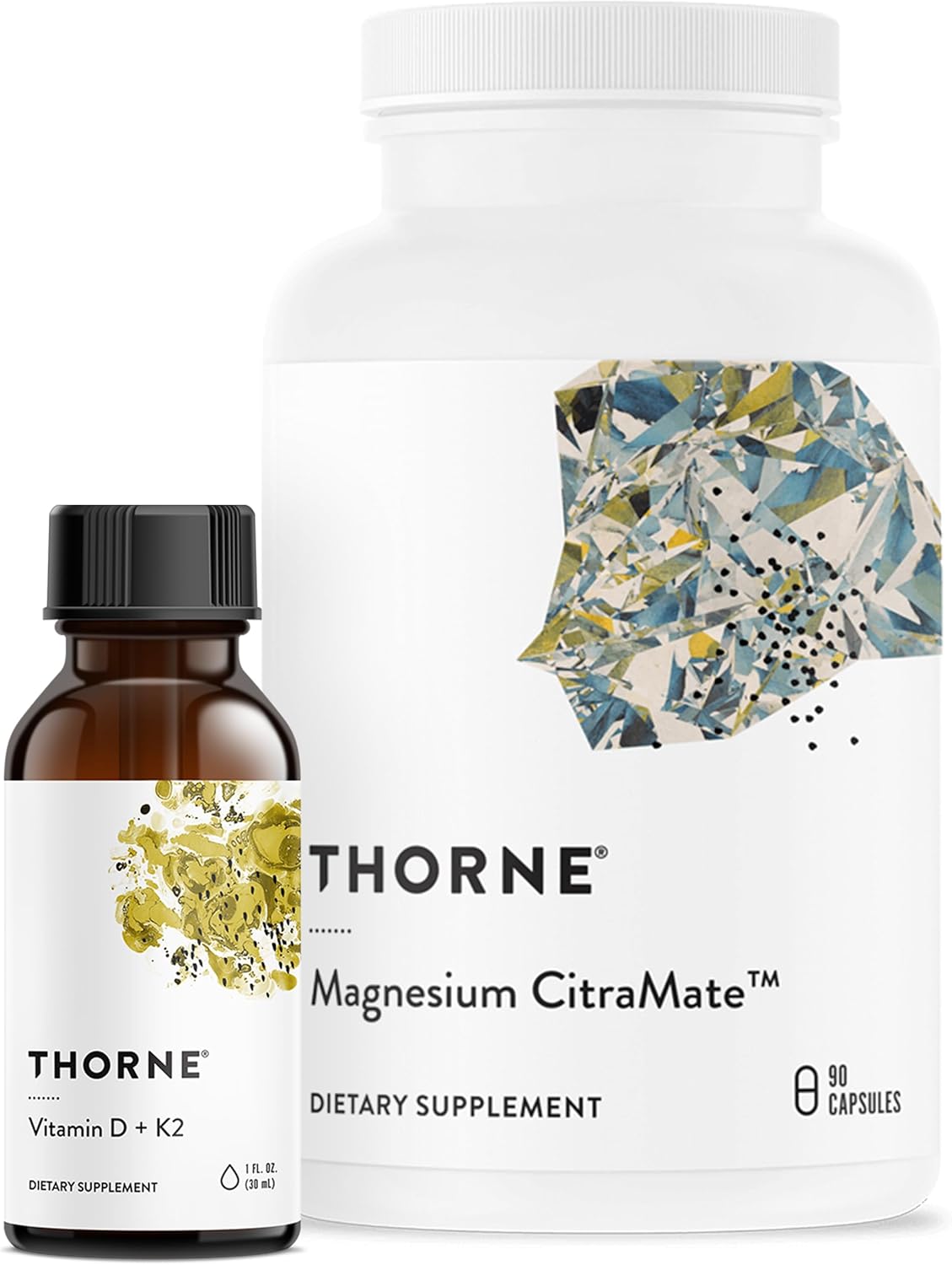 Thorne Wellness Bundle - Bone, Muscle, Heart, And Lung Health - Vitamin D + K2 Liquid & Magnesium Citramate