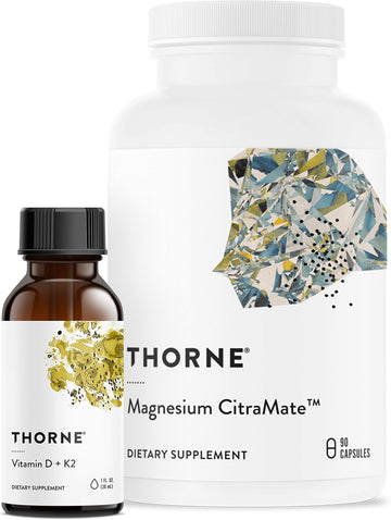 Thorne Wellness Bundle - Bone, Muscle, Heart, And Lung Health - Vitamin D + K2 Liquid & Magnesium Citramate