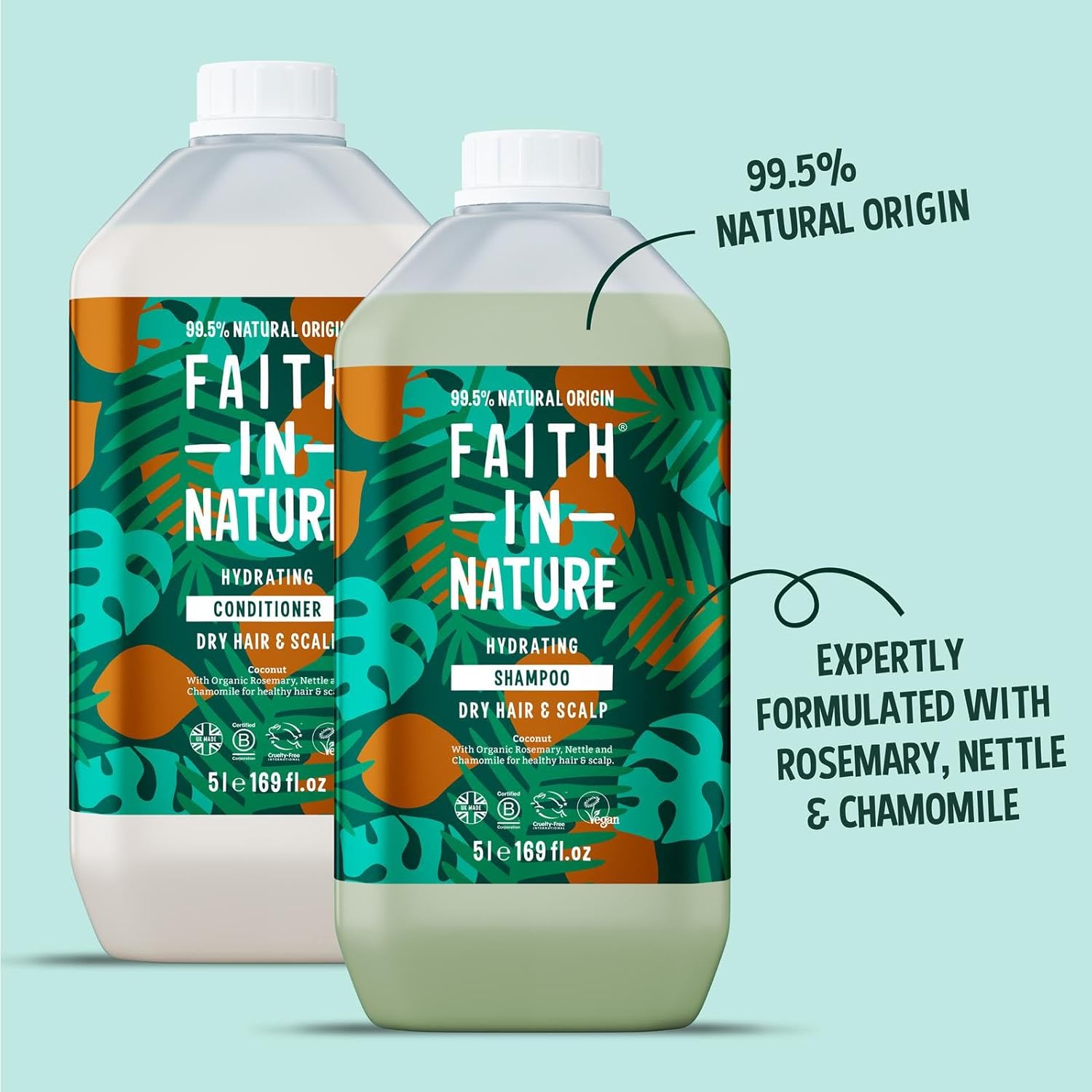 Faith In Nature Natural Coconut Shampoo and Conditioner Set, Hydrating, Vegan & Cruelty Free, No SLS or Parabens, For Normal to Dry Hair, 2 x 5L Pack : Amazon.co.uk: Beauty