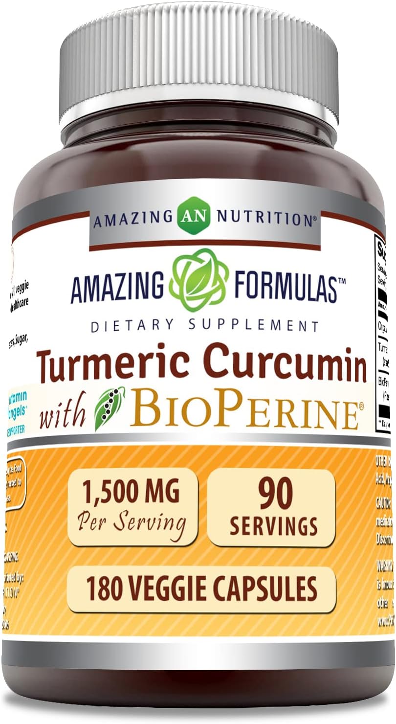 Amazing Formulas Turmeric Curcumin with Bioperine 1500Mg 180 Veggie Capsules Supplement | Non-GMO | Gluten Free | Made in USA | Ideal for Vegetarians