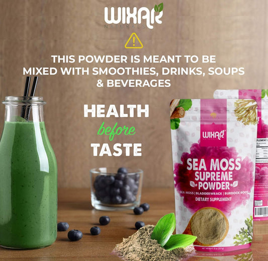 Wixar Wildcrafted Sea Moss Powder – (8 Ounces) – Natural Irish Sea Moss And Bladderwrack With Burdock Powder - Thyroid Support, Healthy Skin, Keto Detox, Joint Support Alkaline Supplements