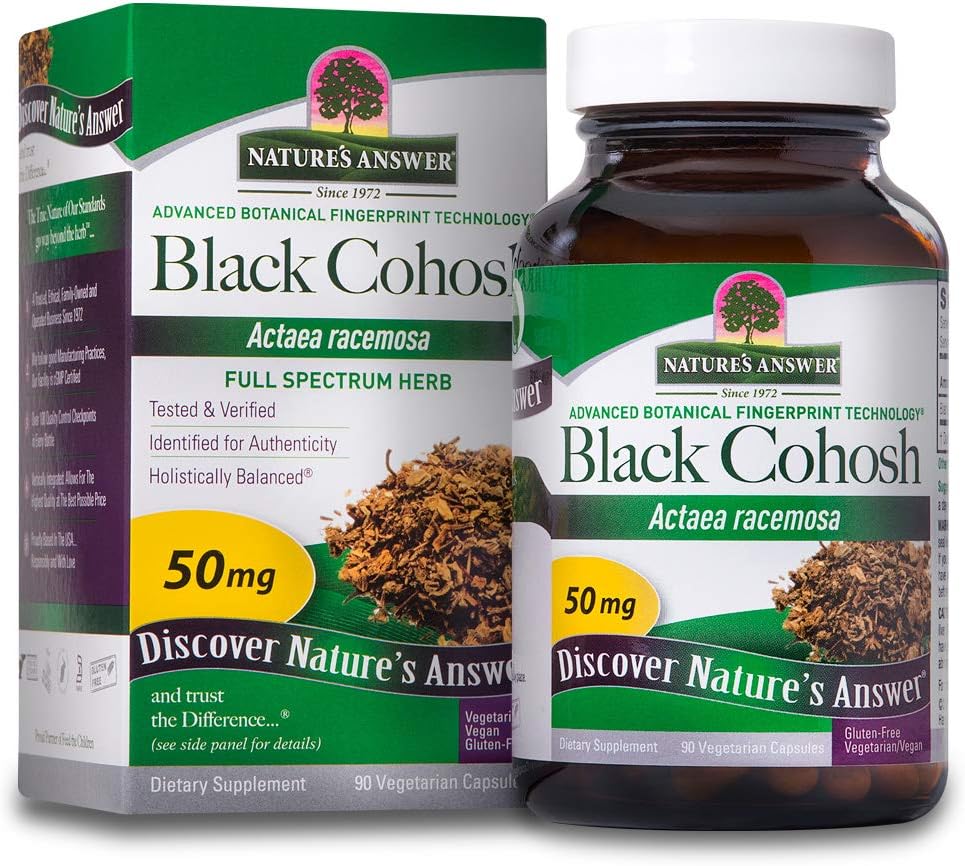 Natures Answer Black Cohosh Root Powder 50mg 90 Vegetarian Capsules | Menopausal Support | Hot ash Relief | Promotion of Fertility