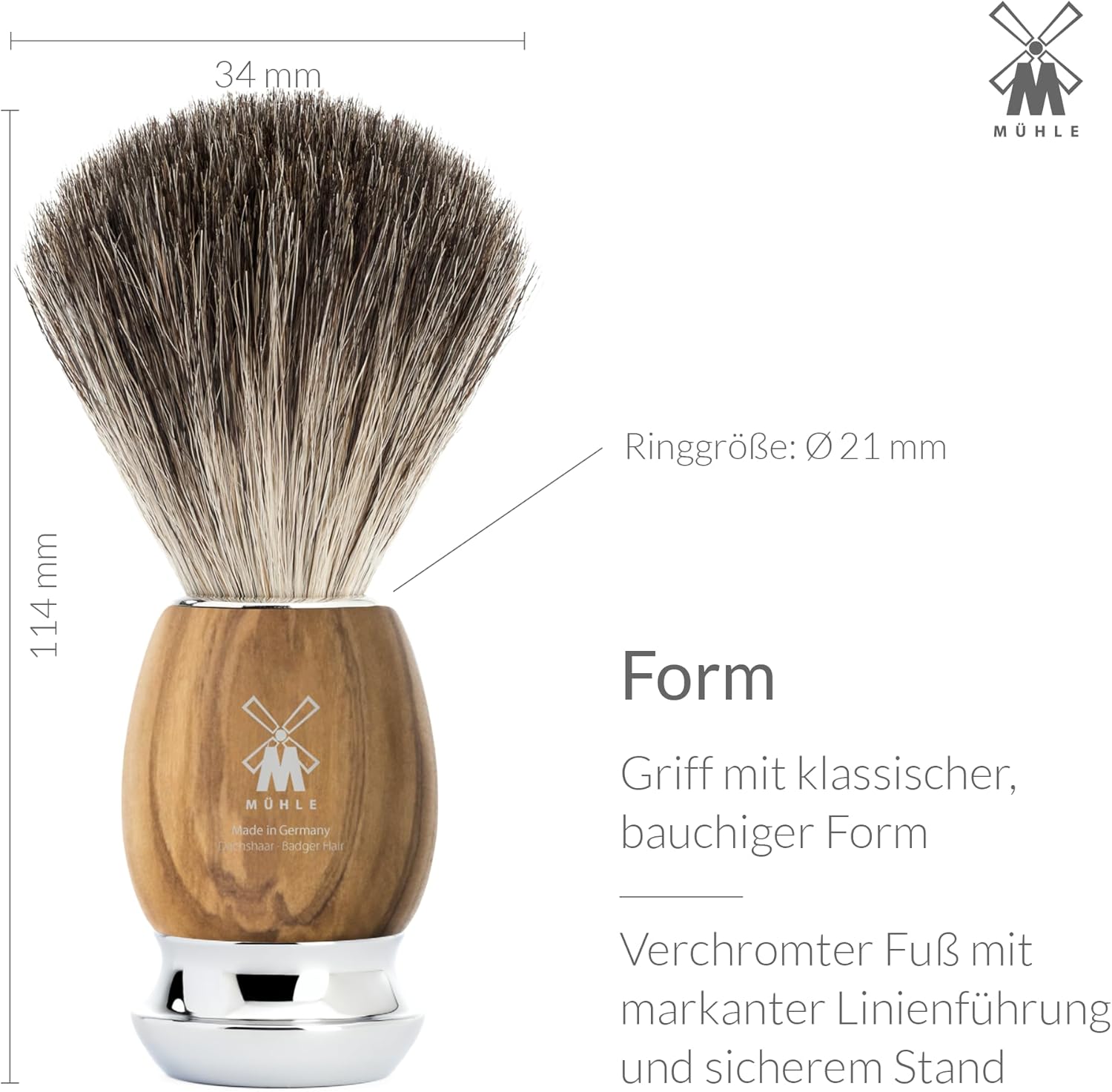 Mühle Pure Badger Shaving Brush (Olive Wood) : Beauty & Personal Care