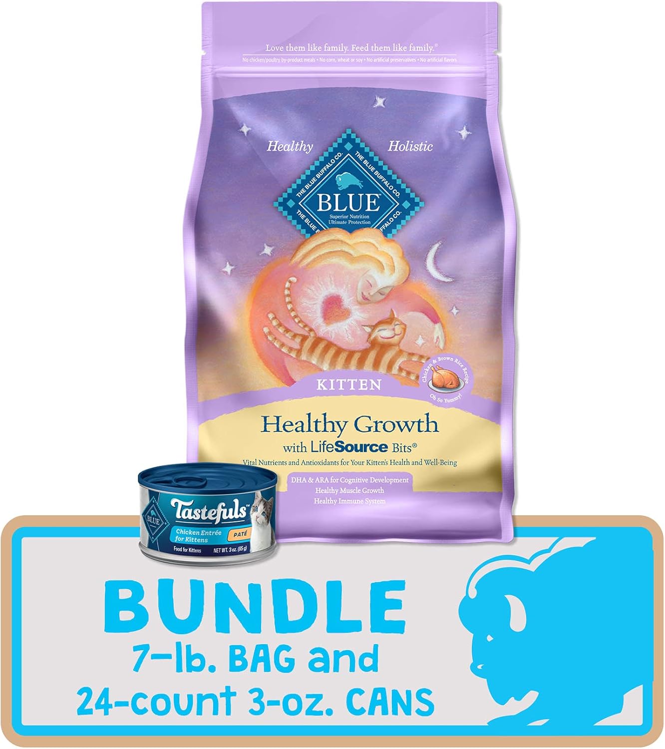 Blue Buffalo Tastefuls Natural Kitten Food Bundle, Dry Cat Food and Wet Cat Food, Chicken (7-lb Dry Food + 3oz cans 24 ct) : Pet Supplies