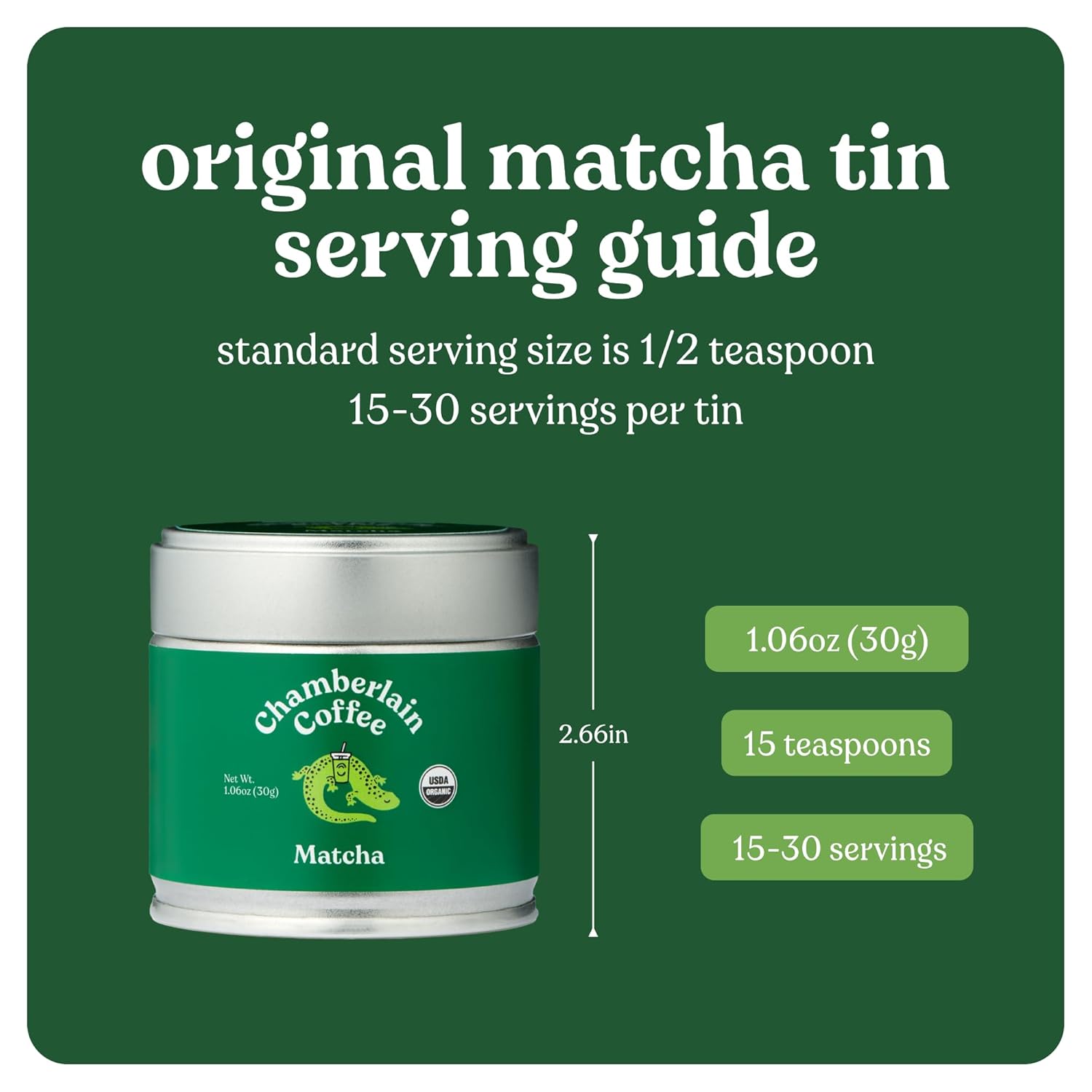 Chamberlain Coffee Ceremonial Matcha Green Tea Powder - Japanese Green Tea + Original Grade Matcha - Hot Or Iced - Organic, Vegan & Gluten-Free Matcha Powder, 1.06 Oz