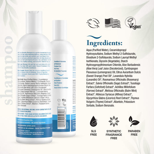 Beauty Without Cruelty Shampoo, Daily Benefits – Vegan-Friendly, Cruelty-Free & Sls-Free, Aromatherapy Hair Care, 16 Oz