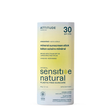 Attitude Mineral Sunscreen Face Stick For Sensitive Skin, Spf 30, Ewg Verified, Plastic-Free, Broad Spectrum Uva/Uvb Protection With Zinc Oxide, Dermatologically Tested, Vegan, Unscented, 0.7 Ounce
