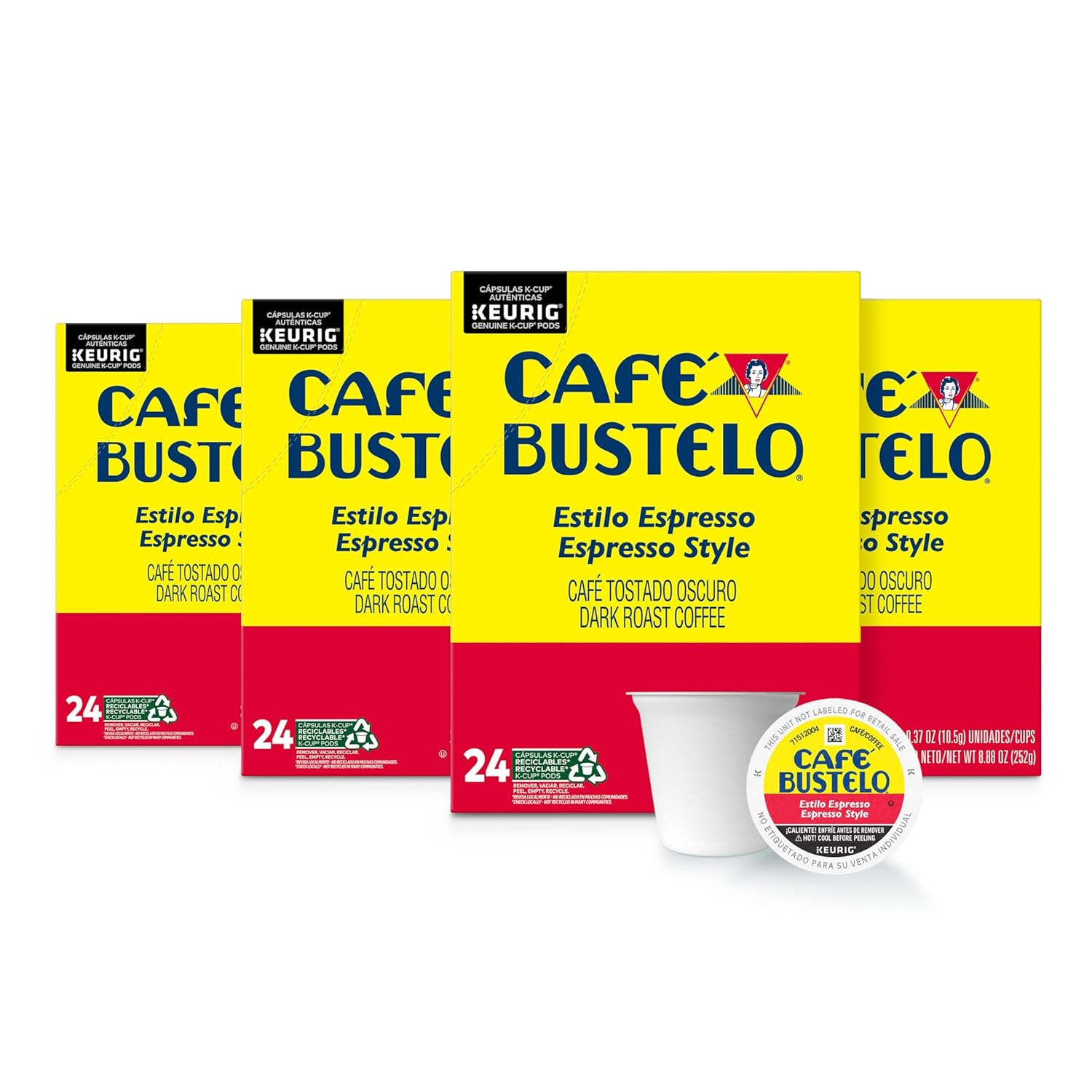 Café Bustelo Espresso Style Dark Roast Coffee, 24 Count (Pack Of 4), Total 96 Keurig K-Cup Pods