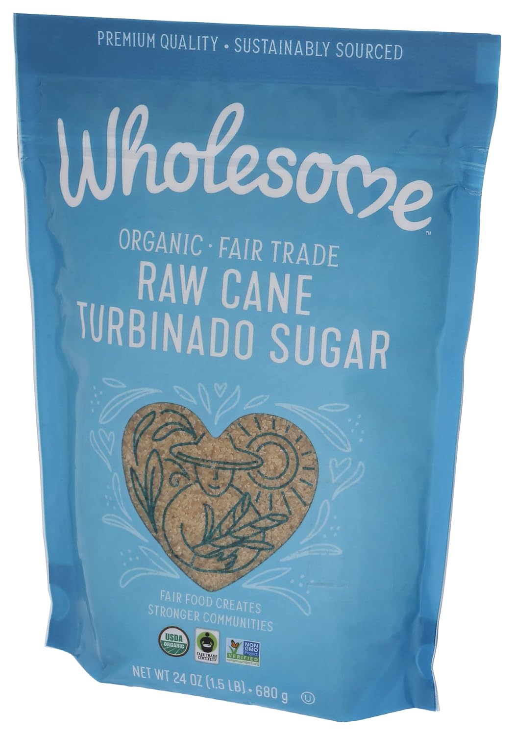 Wholesome Sweeteners Organic Raw Cane Turbinado Sugar, Fair Trade, Unrefined Sugar, Non Gmo & Gluten Free, 1.5 Pound (Pack Of 1)