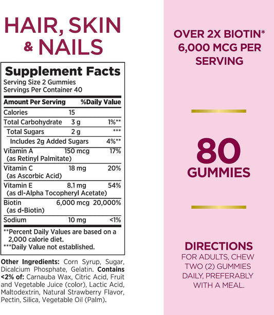 Nature'S Bounty Optimal Solutions Advanced Hair, Skin, Nails, 2X Biotin, 80 Strawberry Gummies