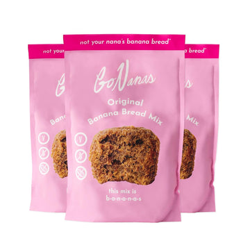 GoNanas Original Banana Bread Mix, Vegan, Gluten Free Healthy Snacks. Oat Flour Banana Bread or Banana Muffin Mix. Women Owned, US Ingredients, Dairy Free, Nut Free, Delicious Vegan Snacks (3 Pack)