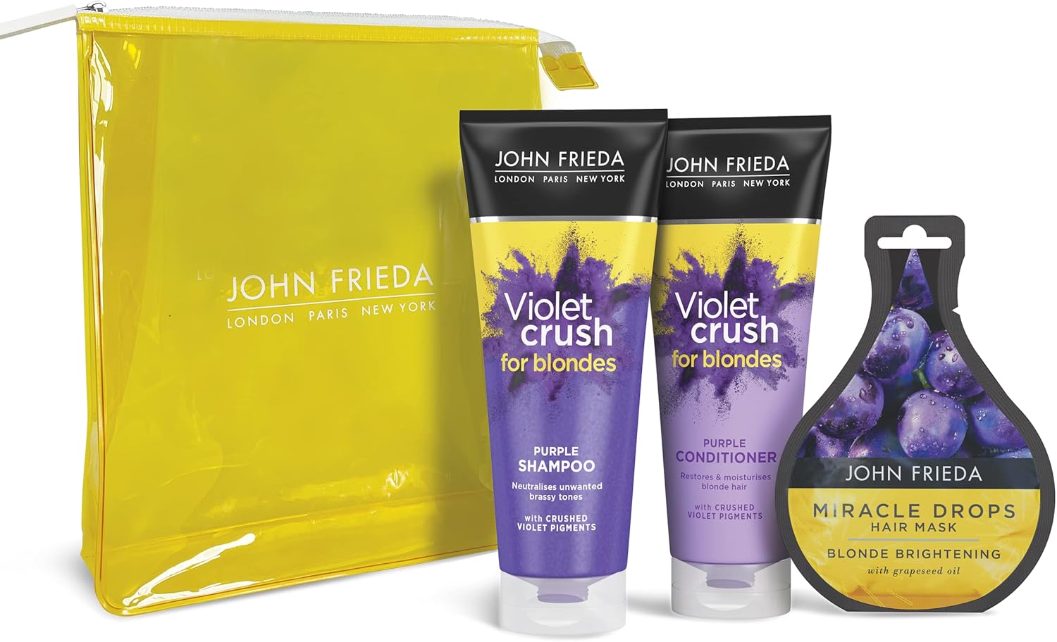 John Frieda Violet Crush Gift Set - For Blonde Hair - 2 X 250Ml Shampoo/Conditioner + Miracle Drop Sachet