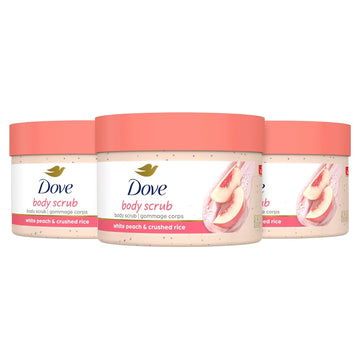 Dove Body Scrub White Peach & Crushed Rice 3 Count For Visibly Silky-Smooth, Nourished Skin, With ¼ Moisturizing Cream, 10.5 Oz