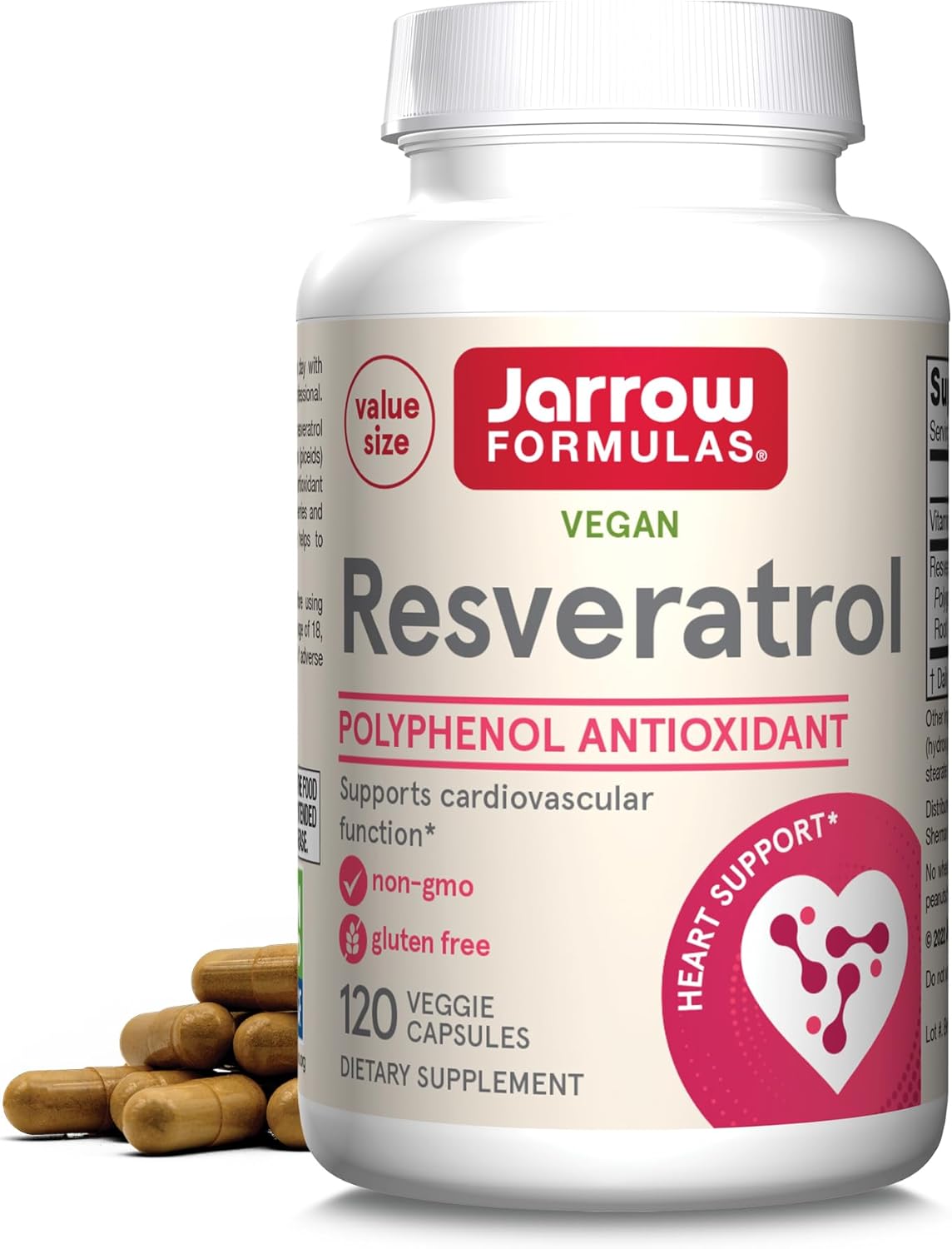 Jarrow Formulas Resveratrol 100 Mg, Dietary Supplement, Antioxidant Support For Cardiovascular Function, 120 Veggie Capsules, 120 Day Supply