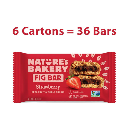 Nature'S Bakery Whole Wheat Fig Bars, Strawberry, Real Fruit, Vegan, Non-Gmo, Snack Bar, 6 Boxes With 6 Twin Packs (36 Twin Packs)