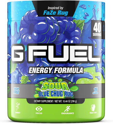 G Fuel Faze Rug Energy Powder, Sugar Free, Clean Caffeine Focus Supplement, Water Mix, Sour Blue Raspberry Flavor, With Focus Amino, Vitamin + Antioxidants Blend - 10.44 Oz (40 Servings)