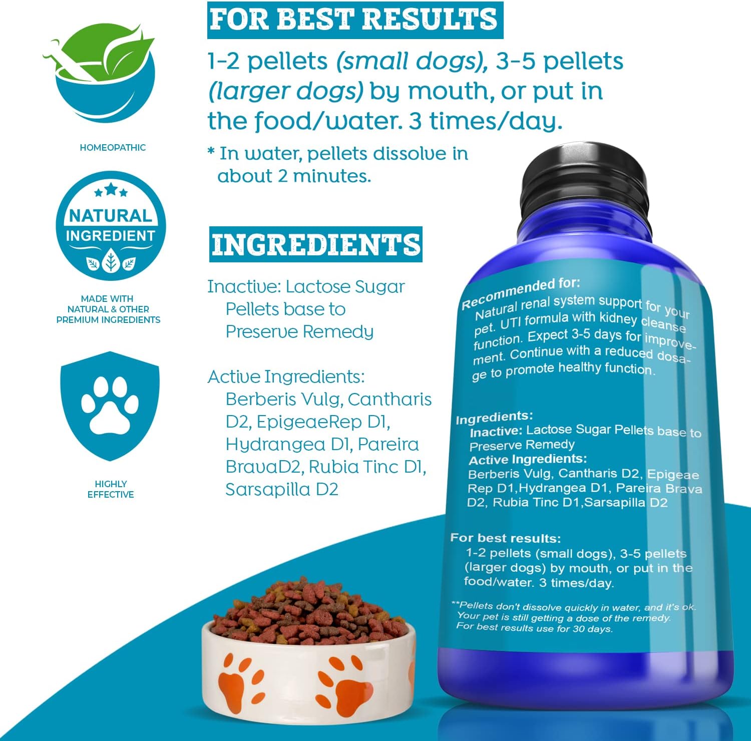 Healthy Animals 4 Ever Urinary Support for Bladder and Kidneys for Dogs - for Urinary Tract Infections & Renal Cleansing - Natural, Homeopathic, Non-GMO, Organic - Preservative, Chemical Free - 300 ct