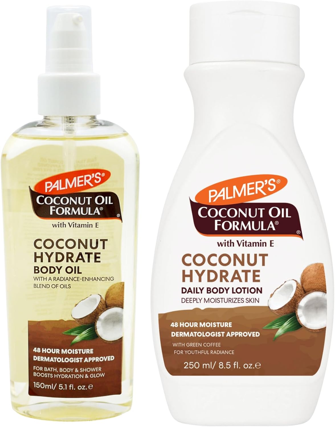 Palmer'S Coconut Oil Bundle - Body Lotion 250Ml & Body Oil 150Ml - Hydrating Coconut Skin Care Set For Deep Moisturizing - Perfect For Dull Skin And Daily Use - Palmer'S Coconut Hydrate