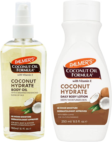 Palmer'S Coconut Oil Bundle - Body Lotion 250Ml & Body Oil 150Ml - Hydrating Coconut Skin Care Set For Deep Moisturizing - Perfect For Dull Skin And Daily Use - Palmer'S Coconut Hydrate