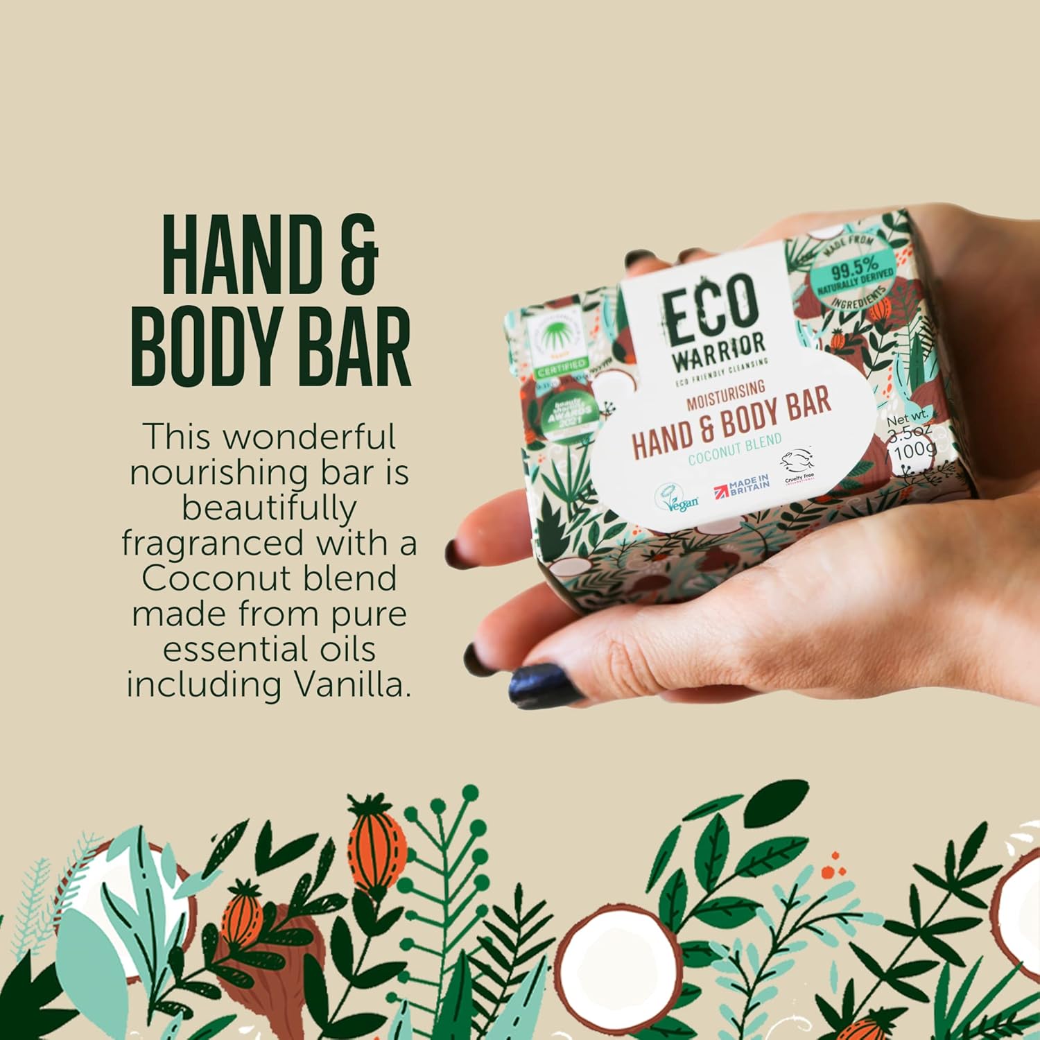 Eco Warrior Moisturising Body & Hand Soap Bar-Vegan, Cruelty Free, No SLS or Parabens, Richly Nourishing Coconut Blend and Pure Essential Oils including Vanilla-Natural, Eco Friendly Bar of Soap, 100g : Amazon.co.uk: Beauty