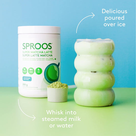 Sproos Sp00116 Super Latte Matcha, Collagen, Coconut Milk, Mct Powder-Antioxidant, Enhanced Skin, Hair & Nails, White