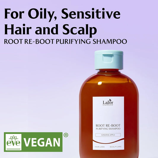 La'Dor Root Re-Boot Refreshing Hair Loss Relief Shampoo Purifying W/Ginger Root & Apple Extract - Deep Cleansing, Cooling Sensation For Sensitive Scalp Korean Haircare 10Oz