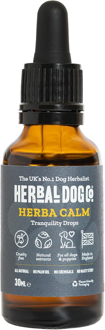 Herbal Dog Co HerbaCalm Calming Tonic Supplements for Dog Anxiety, 30ml - Helps with Fireworks, Vet Trips & Separation Anxiety for Dogs & Puppies - All-Natural, Vegan, Made in UK?5060673050202