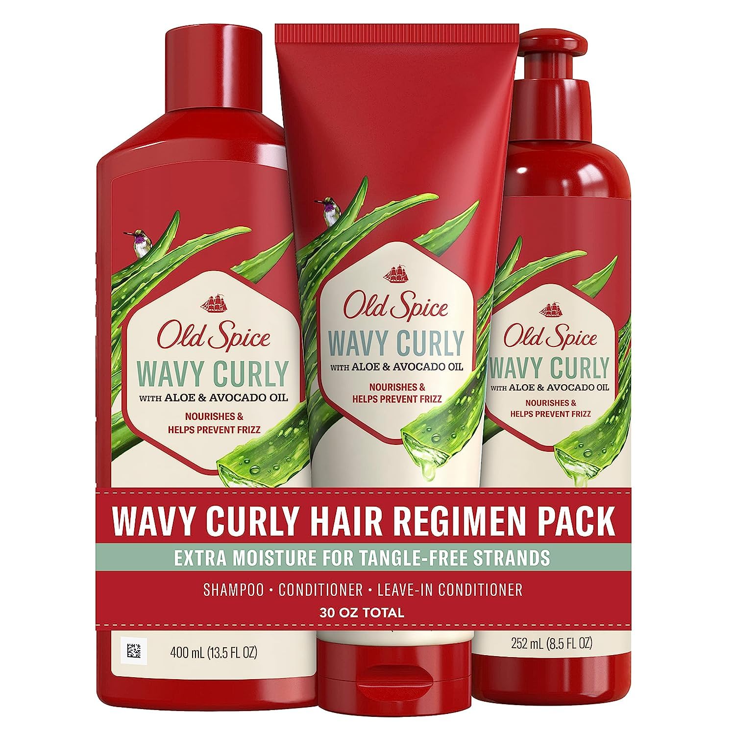 Old Spice Shampoo, Conditioner And Leave-In Conditioner Set For Men, Wavy Curly Hair Regimen Bundle