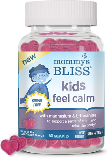 Mommy'S Bliss Kids Feel Calm Gummies, Support A Sense Of Calm And Relax The Body, Made With Magnesium, L-Theanine, Sugar Free Raspberry Lemonade Flavor, Age 4+, 60 Gummies
