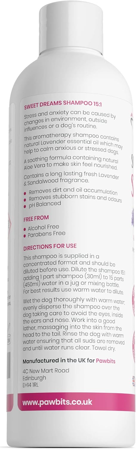 Sweet Dreams Sandalwood and Lavender Fragranced Concentrated Dog Shampoo 250ml - Aloe Vera and Lavender Essential Oil Formula to Remove Dirt, Stubborn Stains and Odours?SANDALWOOD-250