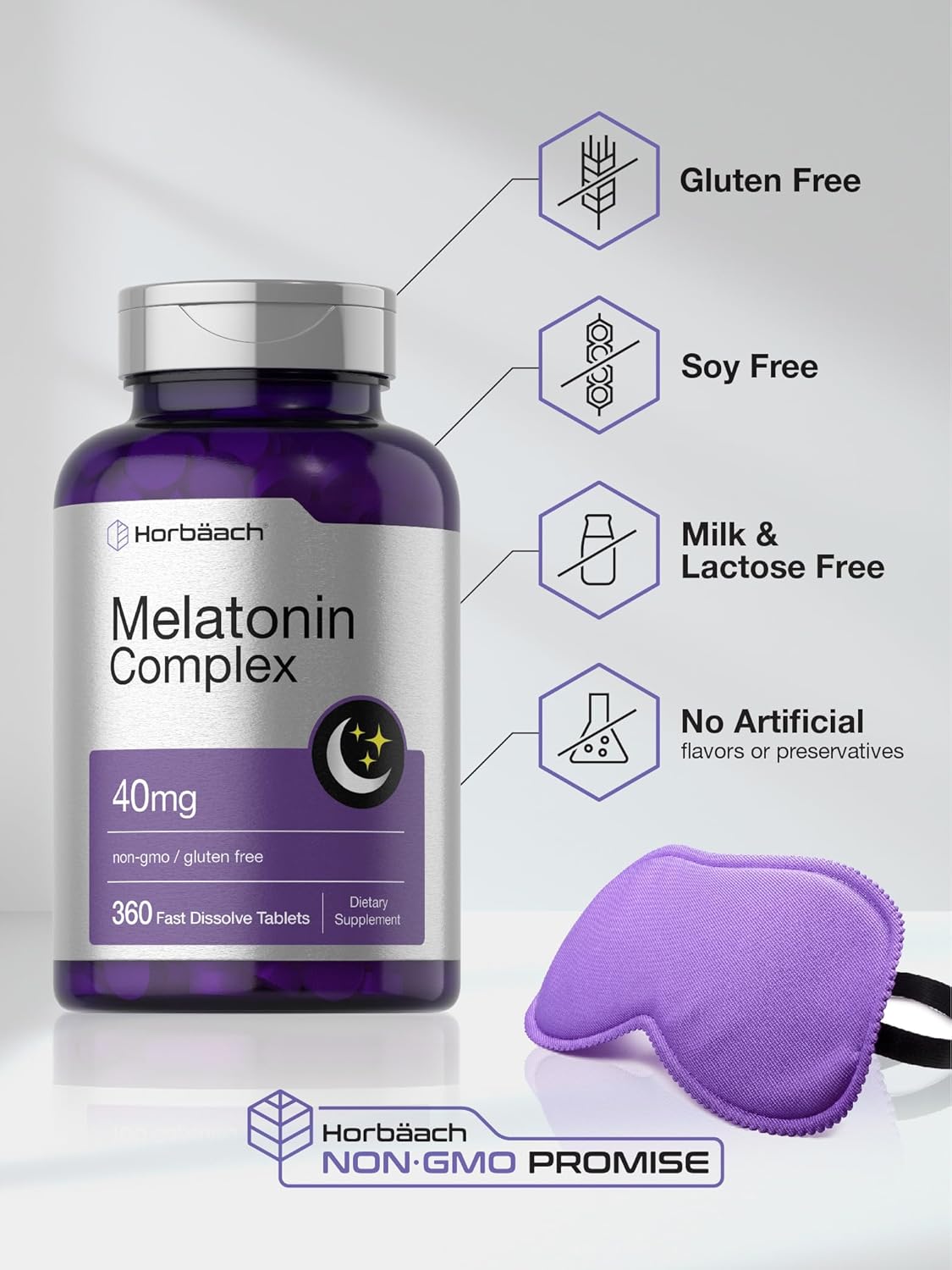 Horbäach Melatonin 40mg Complex | 360 Fast Dissolve Tablets | Adult Extra Strength Supplement | with Chamomile and Ashwagandha | Vegetarian, Non-GMO, Gluten Free : Health & Household