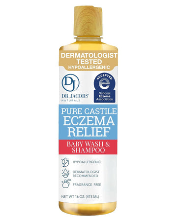 Dr. Jacobs Pure Castile Baby Wash - Effective Body Wash To Relieve Baby Eczema - Gentle Shampoo And Unscented Soap For Sensitive Skin, And Hypoallergenic - 16 Oz -2Pk