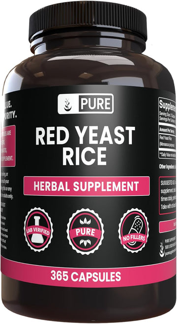 Pure Original Ingredients Red Yeast Rice No Magnesium Or Rice Fillers, Always Pure, Lab Verified (365 Capsules)