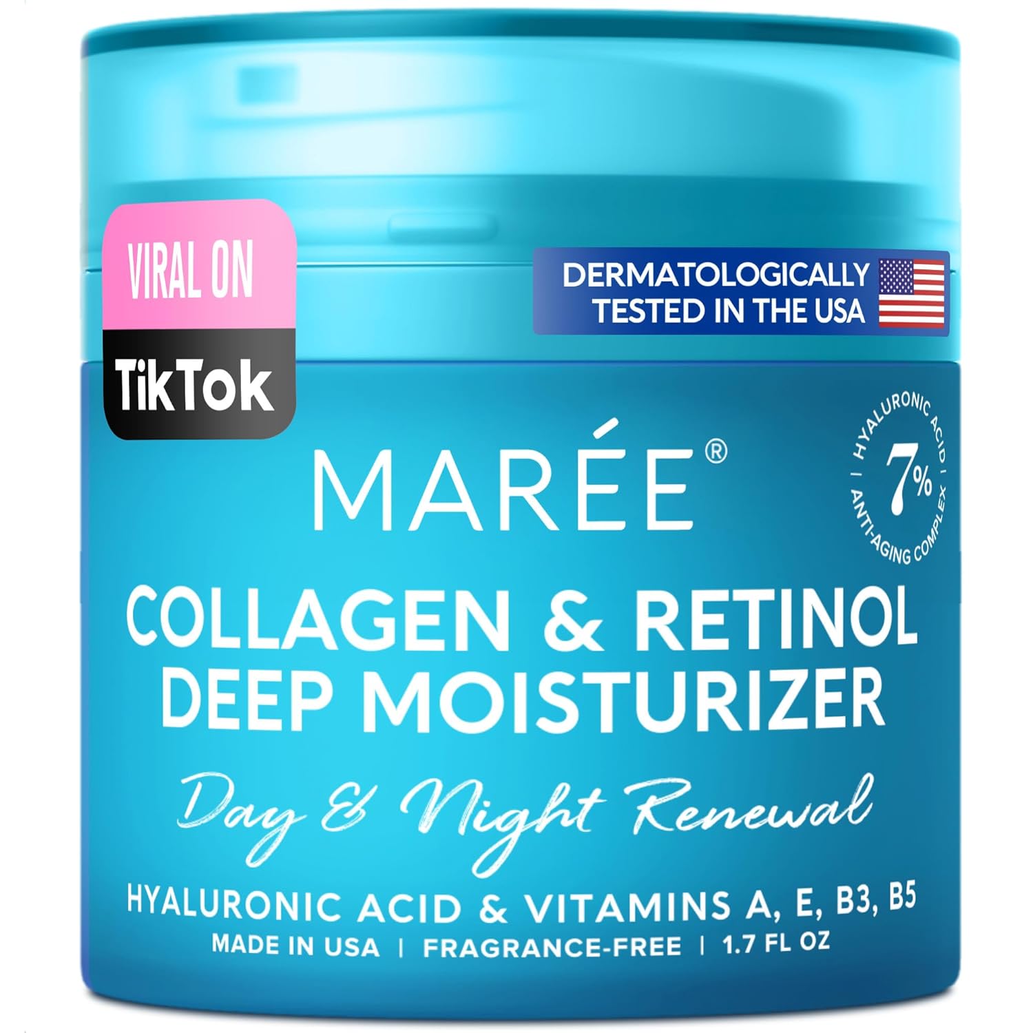 Maree Face Moisturizer Collagen Cream - Anti Aging Face Cream With Hyaluronic Acid & Retinol - Collagen Cream With Hydrating Effect - Moisturizing Cream For Face With Vitamins A & E - 1.7 Oz