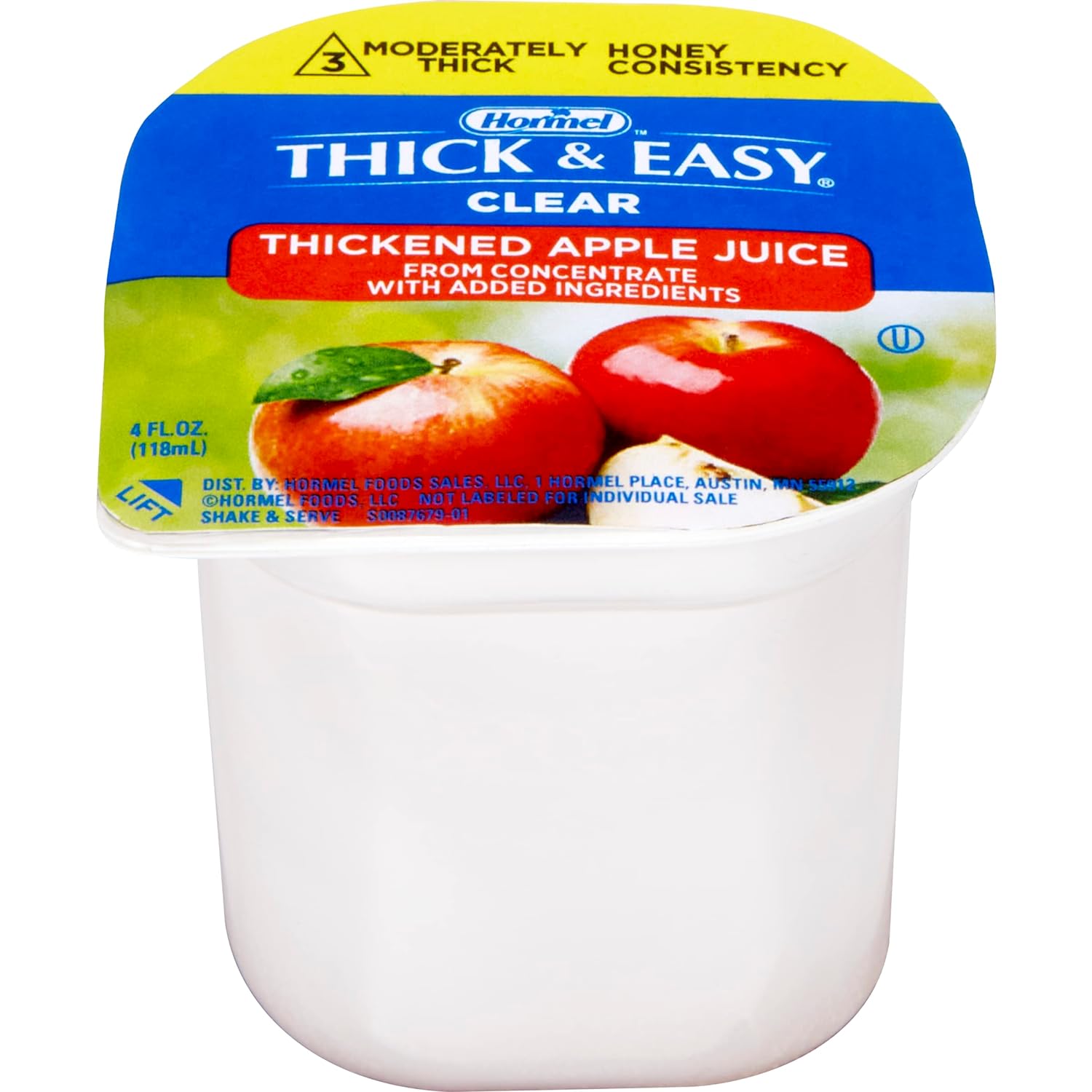 Hormel Thick & Easy Apple Juice, Clear Single Serve Level 3 Honey Consistency Thickened Beverage, 4 oz Cup (Pack of 24) with 4 By The Cup Coasters : Grocery & Gourmet Food