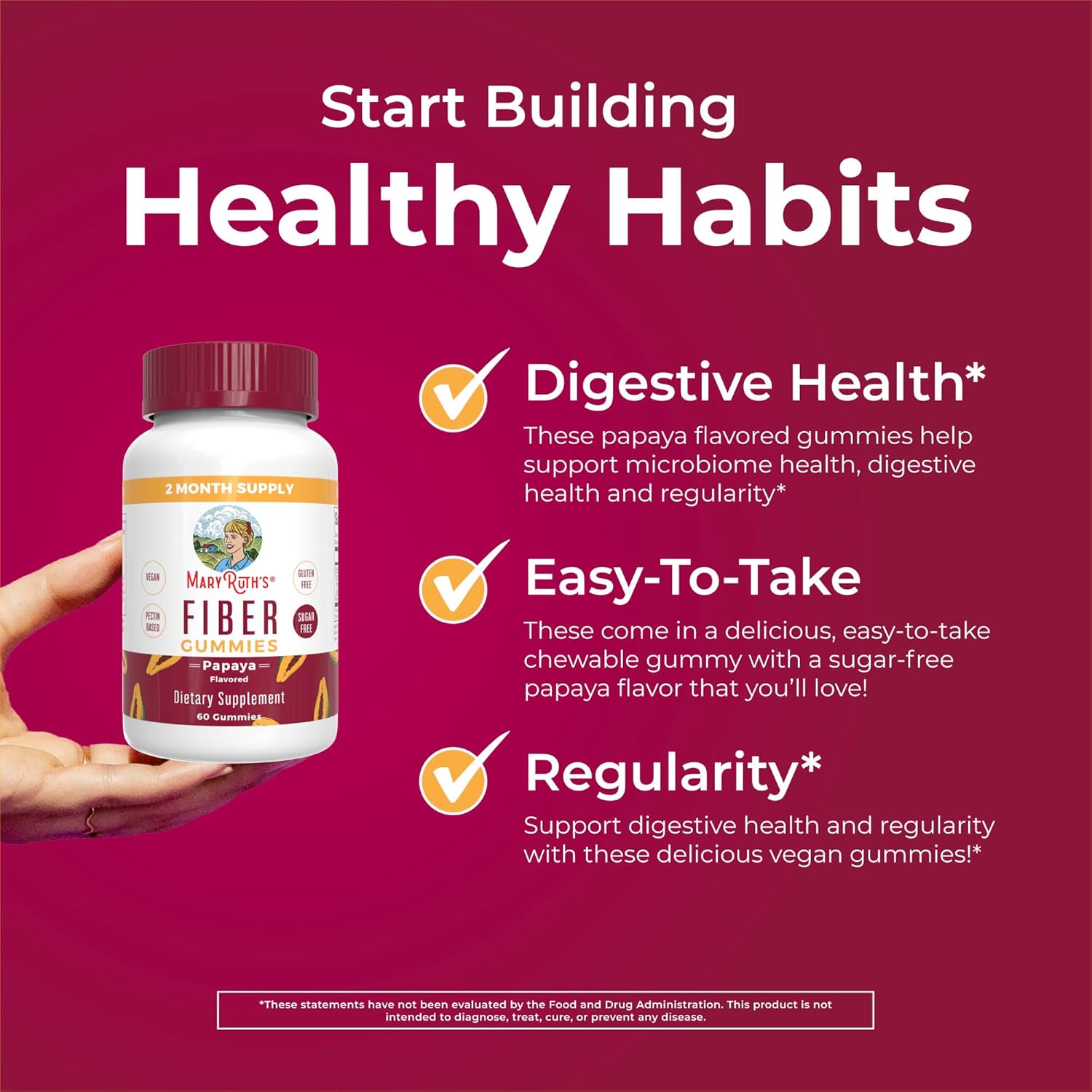 Maryruth Organics Fiber Gummies For Adults | 2 Month Supply | Sugar Free | Soluble Fiber Supplement | Gut Health & Digestion Support | 3G Fiber Per Gummy | Vegan | 60 Count : Health & Household