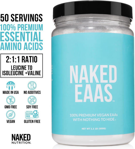 Naked Eaas Amino Acids Powder - 50 Servings - Vegan Unflavored Essential Amino Acids 500 Grams - Instantized All Natural Eaa Powder Supplement