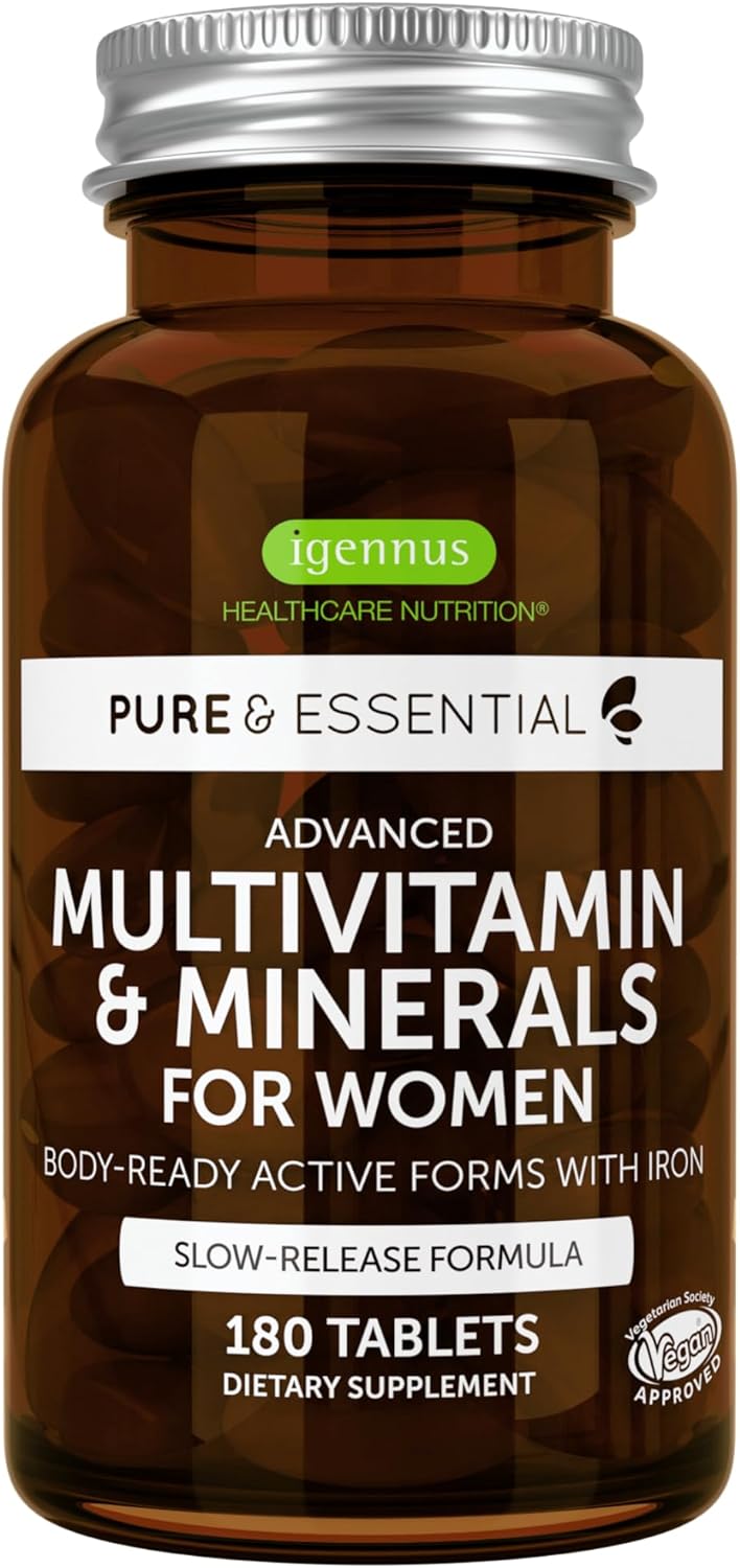 Methylated Women'S Multivitamin, Methyl Folate For Mthfr, Clean Label & Vegan, With Iron, Non-Gmo, Sustained Release, 180 Tablets, By Igennus