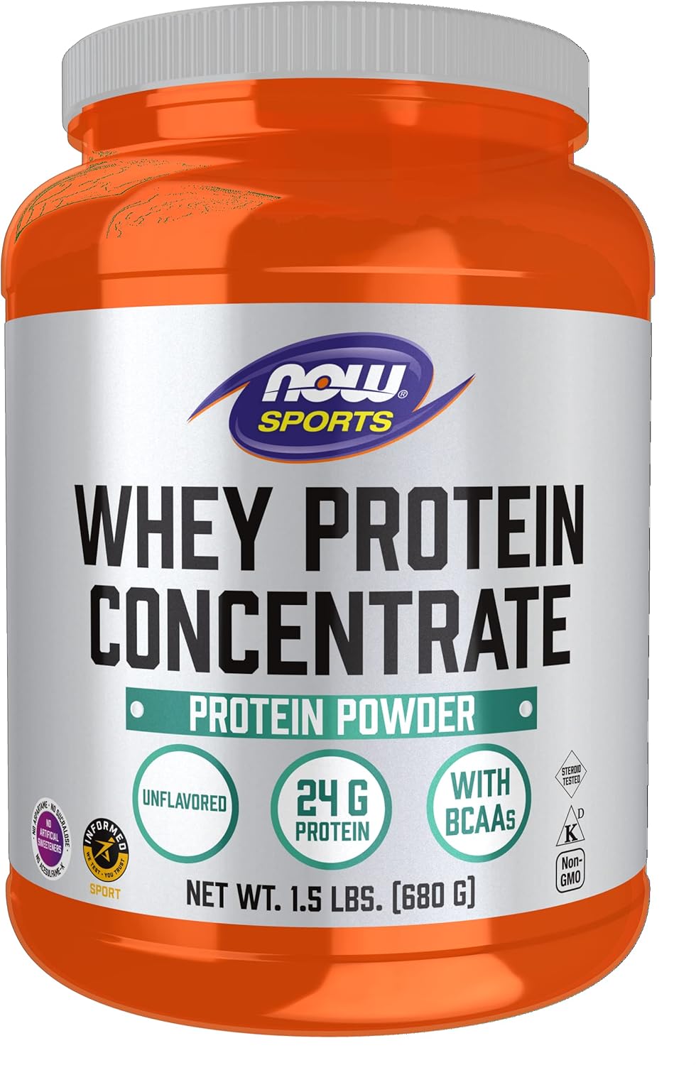 Now Foods Sports Nutrition, Whey Protein Concentrate, 24 G With Bcaas, Unflavored Powder, 1.5-Pound