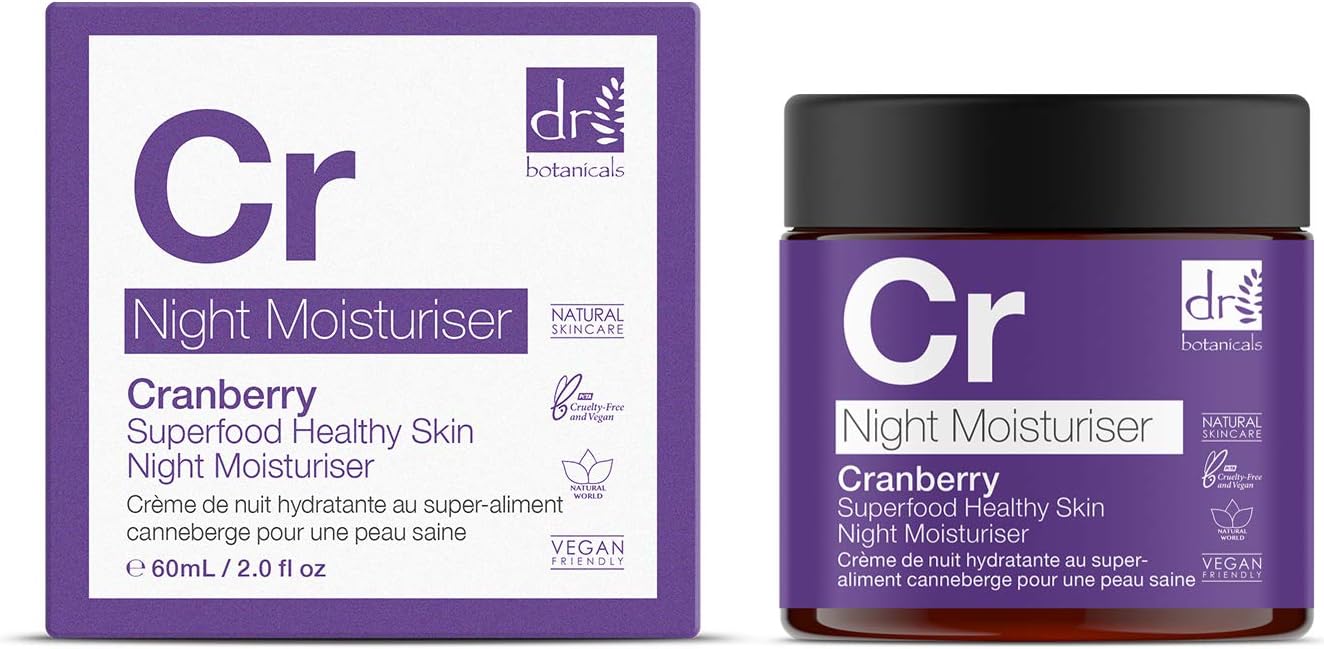 Dr Botanicals Superfood Night Moisturiser 60Ml | Infused With Cranberry & Juniper For Deep Moisturising, Skin Cooling, Brightening & Firmer Skin