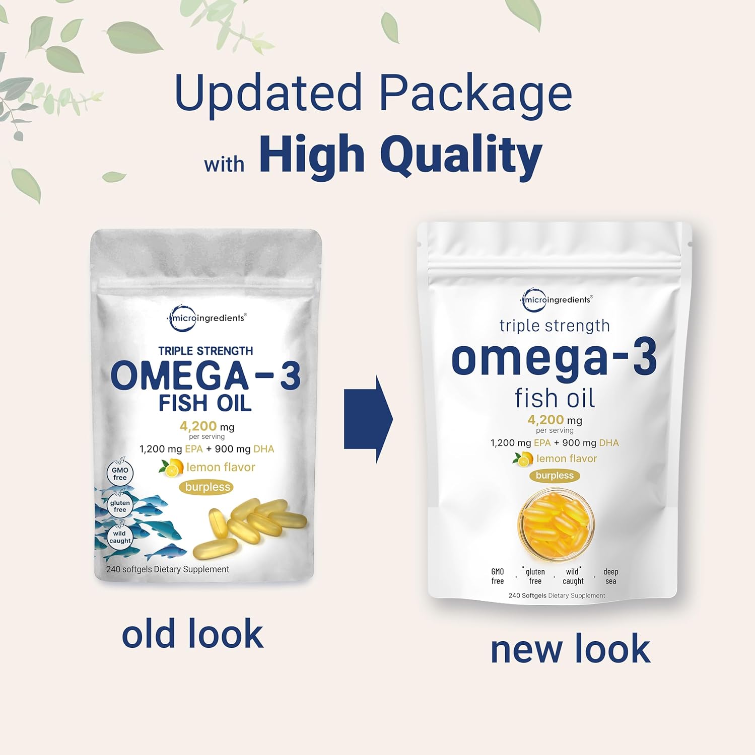 Triple Strength Omega 3 Fish Oil Supplements 4200mg Per Serving, 240 Softgels – Lemon Flavored – Burpless | EPA 1200mg + DHA 900mg | Deep Sea Fish : Health & Household